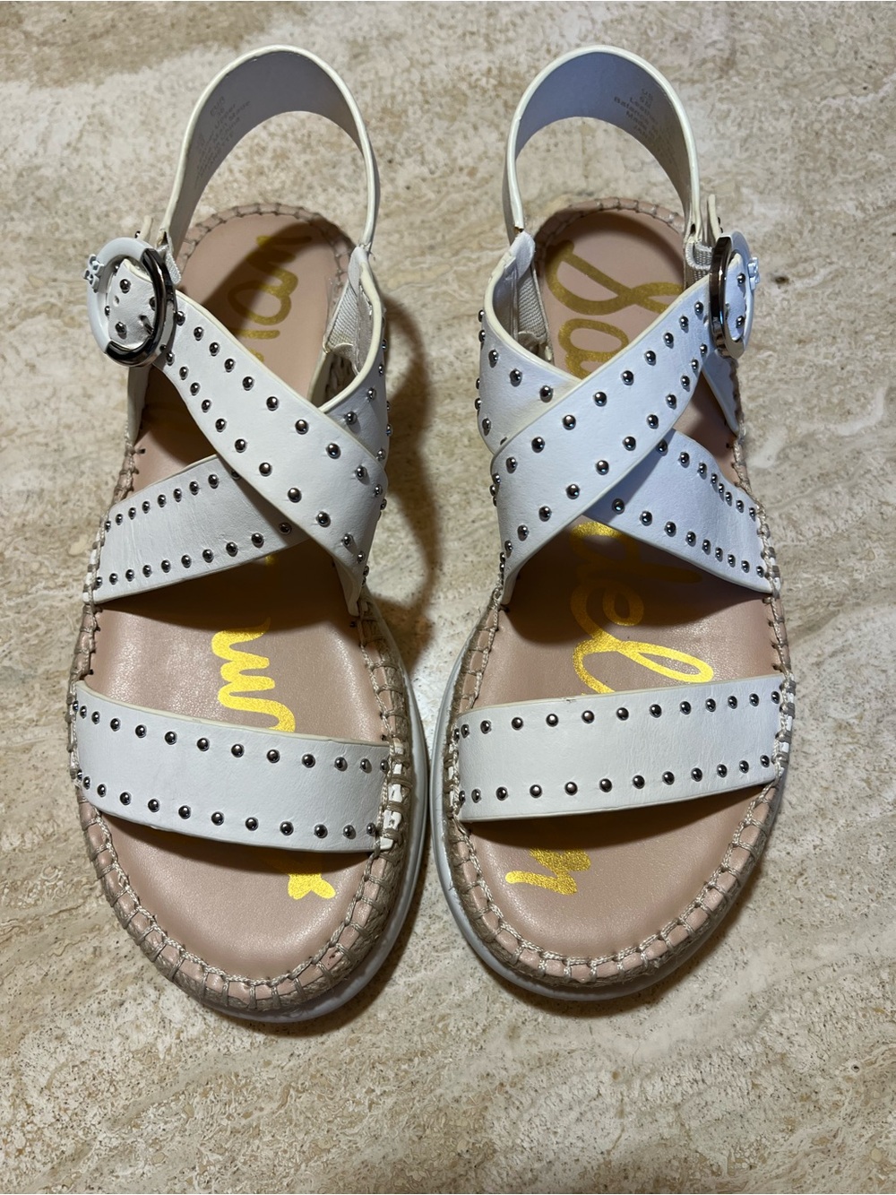 Sam Edelman Janette White Studded Cross-Strap Women’s Sandals